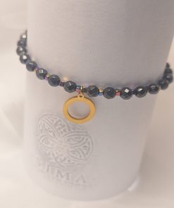 Alternative view of Гривна с фасетирани тъмни мъниста и златист кръг